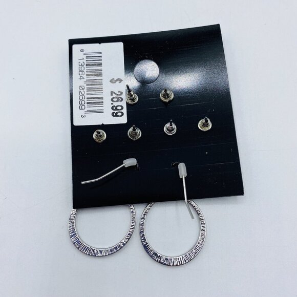 bebe Silvertone Earrings 4 Pair Stud Hoop Dangle - Picture 3 of 3